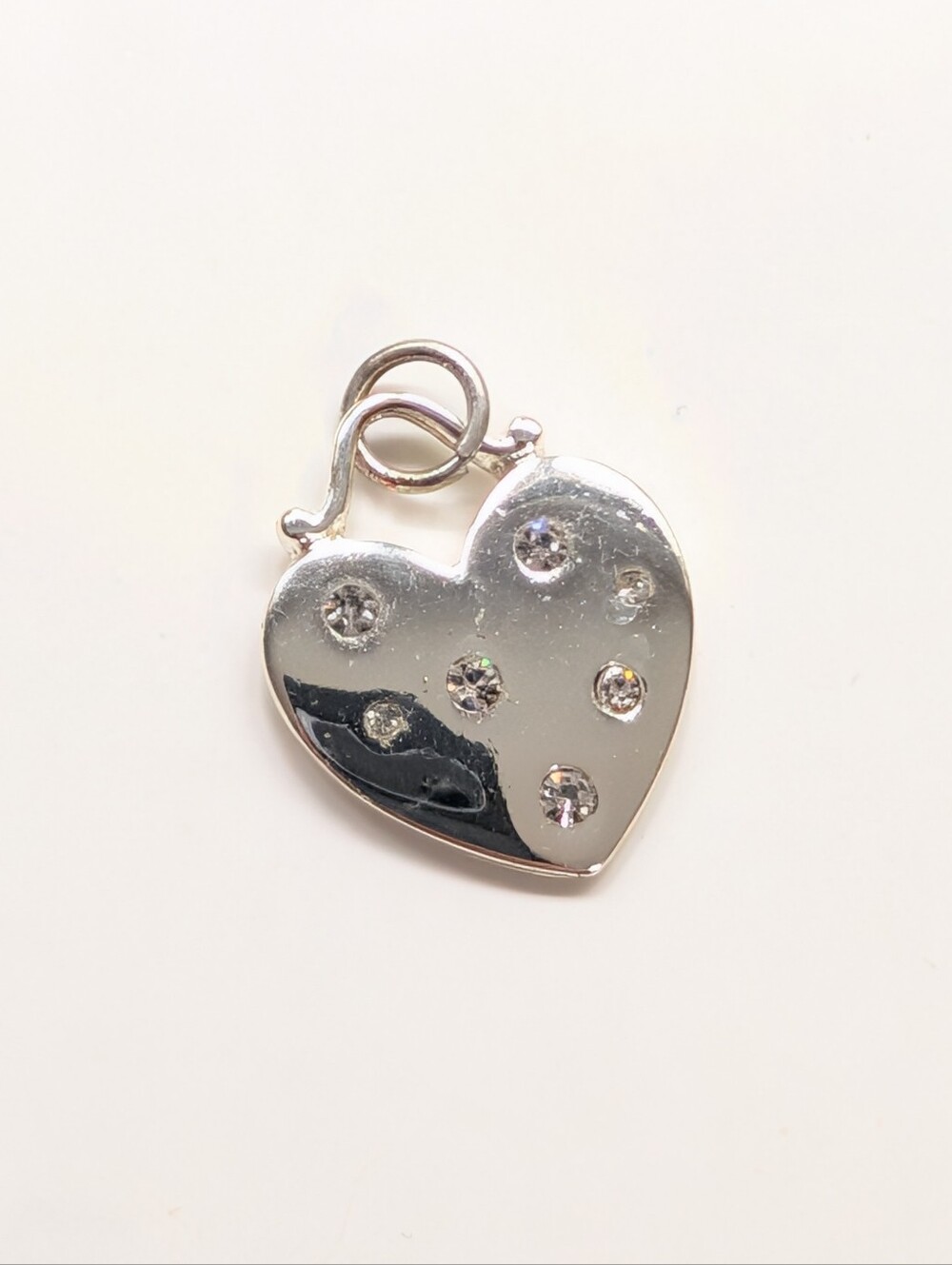 Vintage Silver Tone Y2K 2000s Rhinestone Heart Necklace Pendant Bracelet Charm